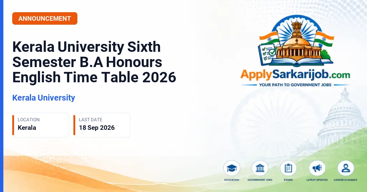 Kerala University - Sixth Semester B.A Honours Degree Programme in English Language and Literature Examination Official Notification Poster & Schedule