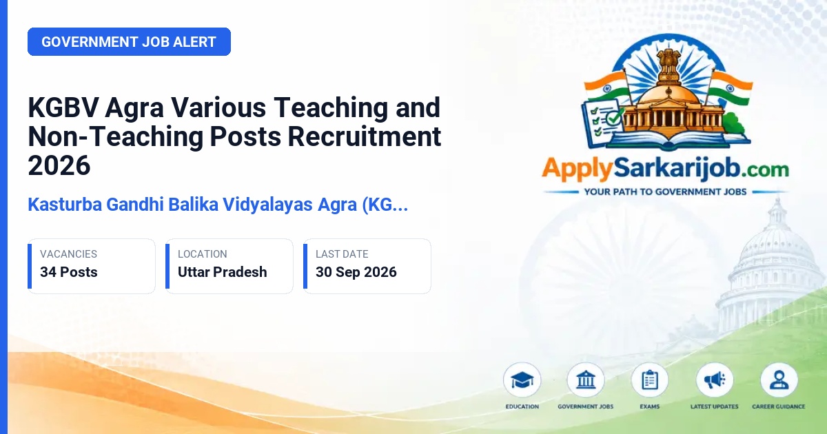 Kasturba Gandhi Balika Vidyalayas Agra (KGBV Agra) - Various Teaching and Non-Teaching Posts Official Notification Poster & Schedule