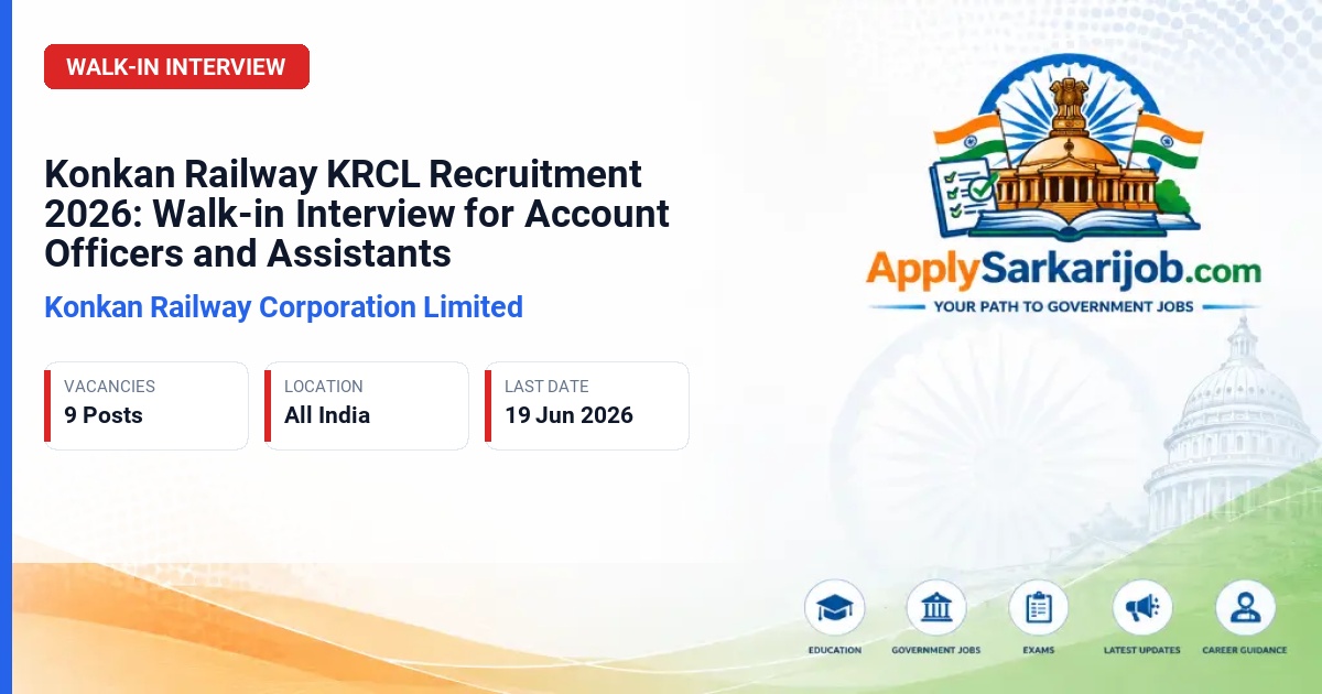 Konkan Railway Corporation Limited (KRCL) - Assistant Account Officer, Section Officer, Account Assistant Official Notification Poster & Schedule