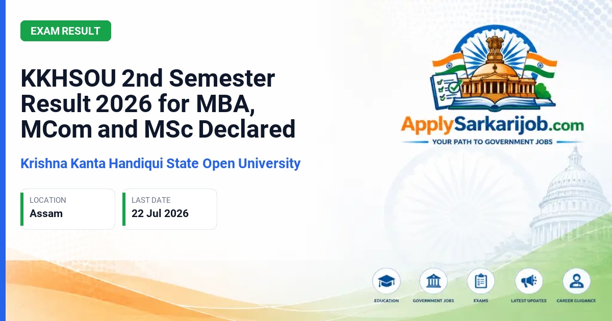 Krishna Kanta Handiqui State Open University (KKHSOU) - KKHSOU 2nd Semester Result 2026 for MBA, MCom and MSc Declared Official Notification Poster & Schedule