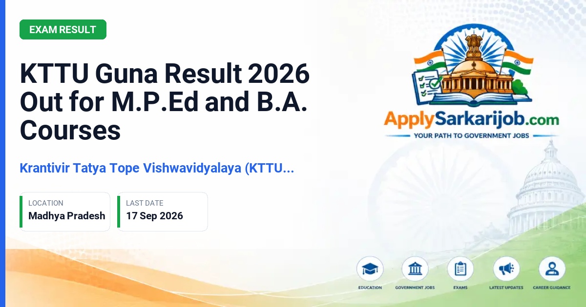 Krantivir Tatya Tope Vishwavidyalaya (KTTU), Guna - M.P.Ed. (Regular) IV Semester; B.A. (Private) 2 Year; B.A. (Regular) 2 Year Result Official Notification Poster & Schedule