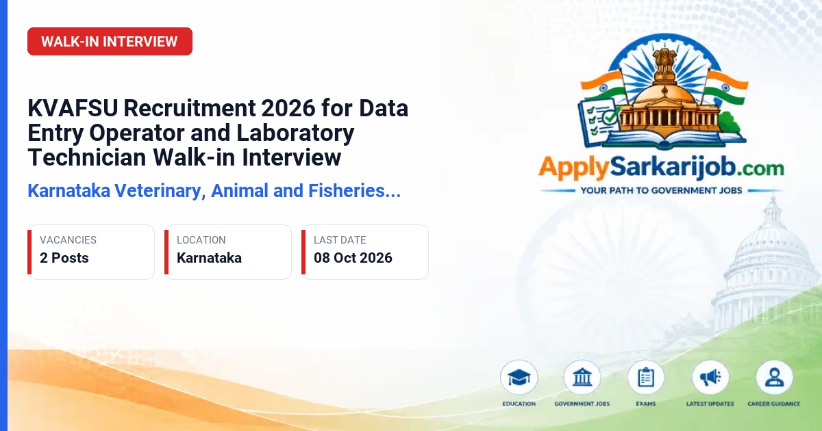 Karnataka Veterinary, Animal and Fisheries Sciences University (KVAFSU) - Data Entry Operator and Laboratory Technician Official Notification Poster & Schedule
