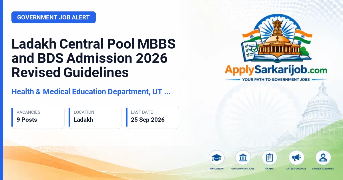Health & Medical Education Department, UT of Ladakh - MBBS and BDS Admission Official Notification Poster & Schedule