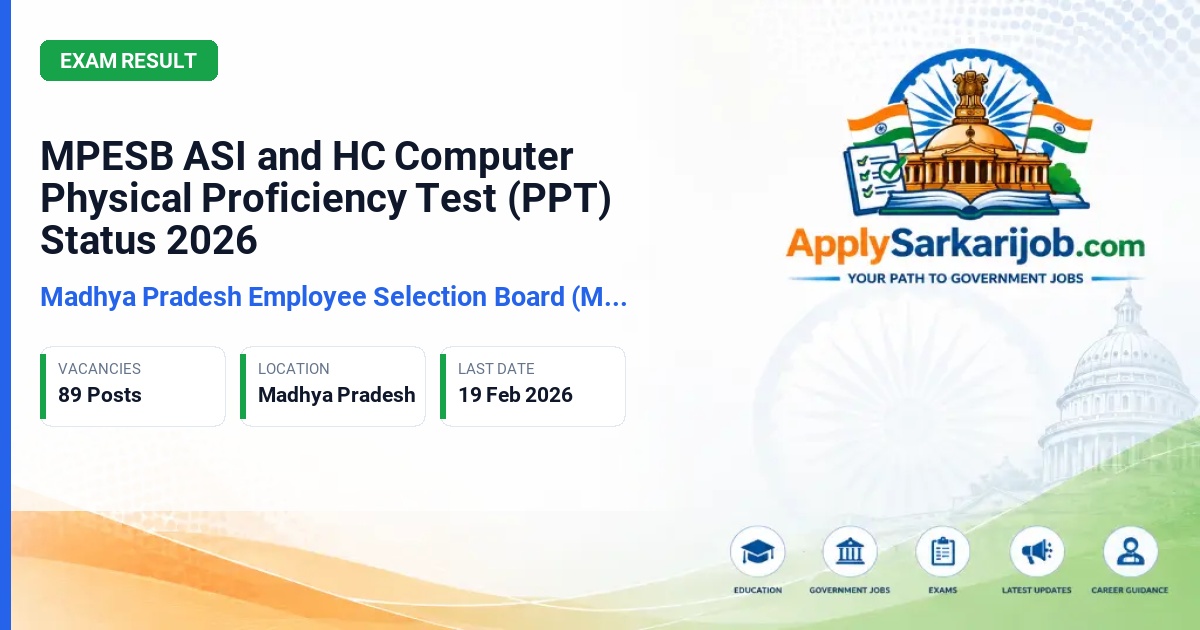 Madhya Pradesh Employee Selection Board (MPESB) - Assistant Sub-Inspector (ASI) Computer, Head Constable (HC) Computer Official Notification Poster & Schedule