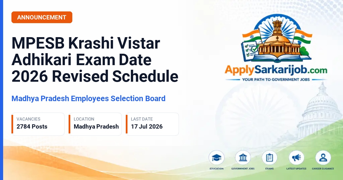 Madhya Pradesh Employees Selection Board - Krashi Vistar Adhikari (Agriculture Extension Officer) Official Notification Poster & Schedule