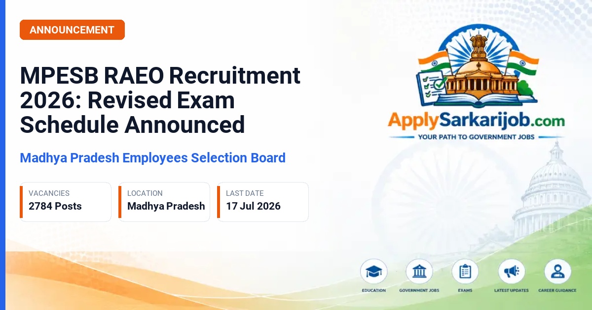 Madhya Pradesh Employees Selection Board - Rural Agriculture Extension Officer (RAEO) / AEO Official Notification Poster & Schedule