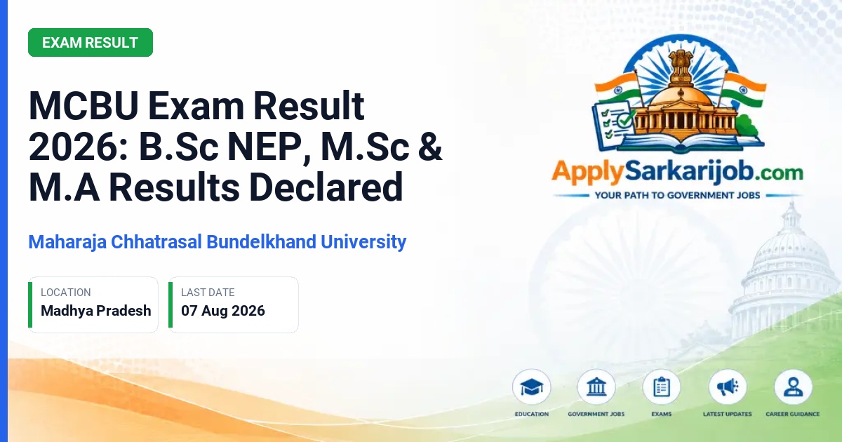 Maharaja Chhatrasal Bundelkhand University - MCBU Exam Result 2026: B.Sc NEP, M.Sc & M.A Results Declared Official Notification Poster & Schedule