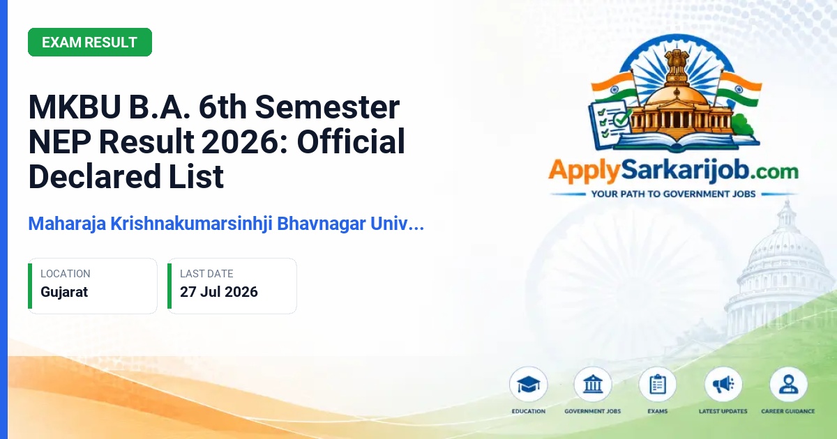 Maharaja Krishnakumarsinhji Bhavnagar University - MKBU B.A. 6th Semester NEP Result 2026: Official Declared List Official Notification Poster & Schedule