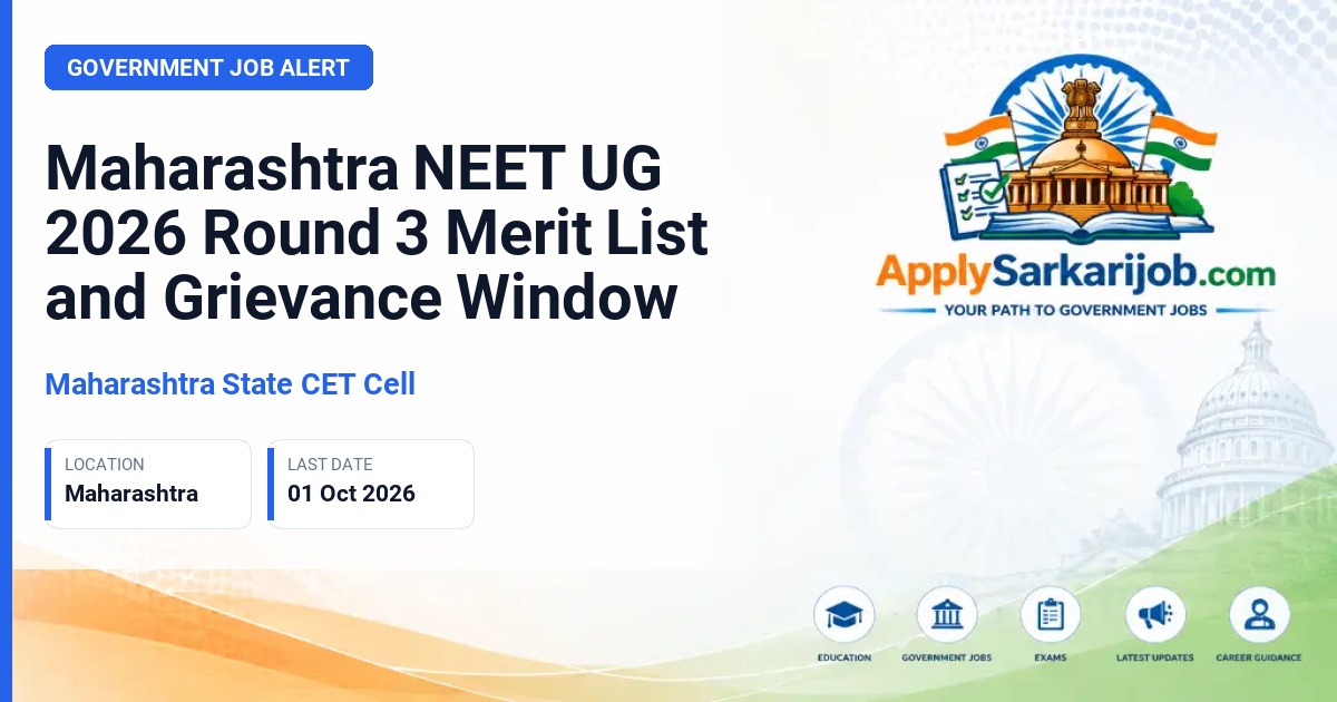 Maharashtra State CET Cell - NEET UG Round 3 Merit List Official Notification Poster & Schedule