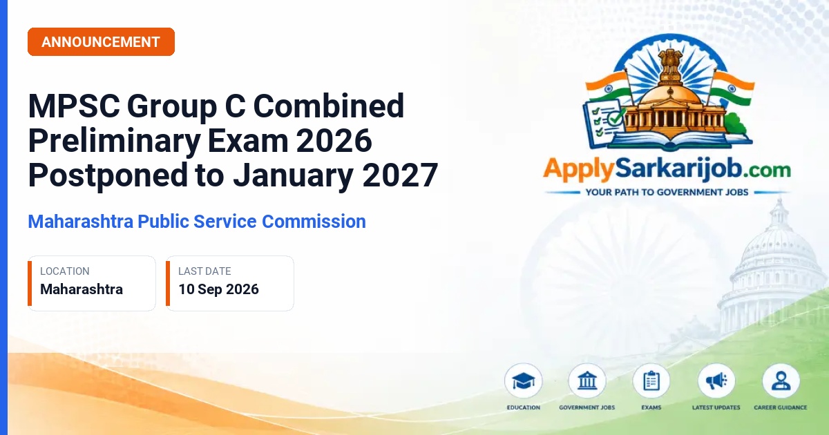 Maharashtra Public Service Commission - Maharashtra Group-C Services Combined Preliminary Examination 2026 Official Notification Poster & Schedule