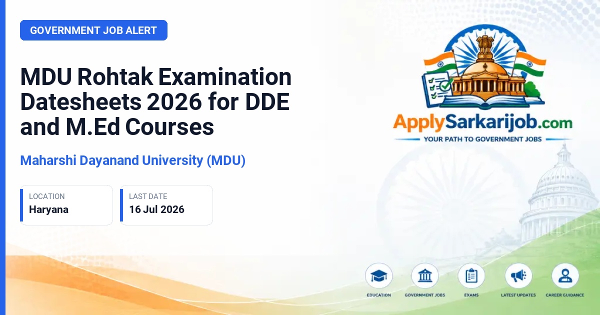 Maharshi Dayanand University (MDU) - MDU Rohtak Examination Datesheets 2026 for DDE and M.Ed Courses Official Notification Poster & Schedule