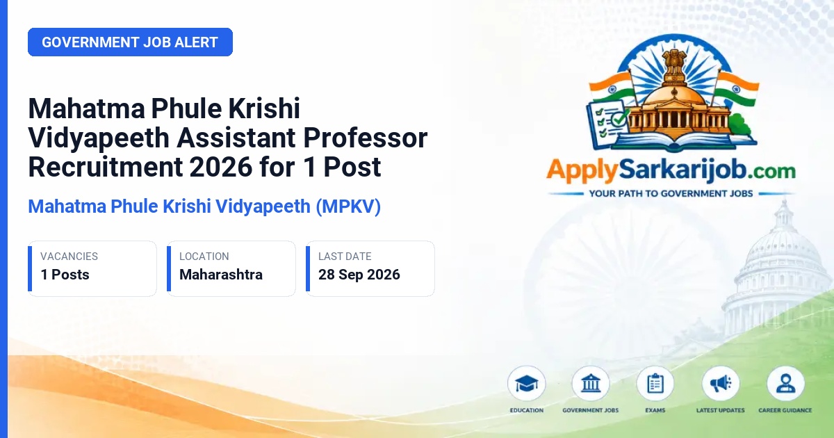 Mahatma Phule Krishi Vidyapeeth (MPKV) - Assistant Professor (Statistic) Official Notification Poster & Schedule