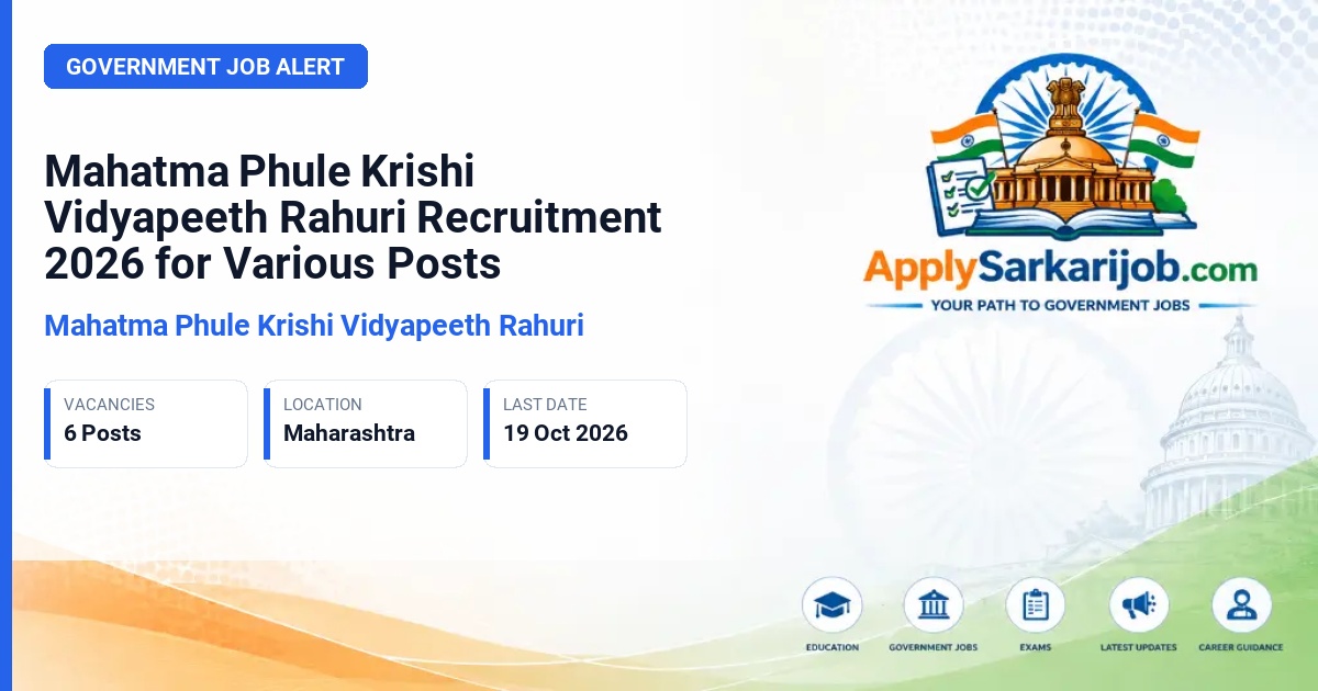 Mahatma Phule Krishi Vidyapeeth Rahuri - Various Posts (AI/ML Specialist, Geospatial Specialist, Robotics Specialist and Others) Official Notification Poster & Schedule