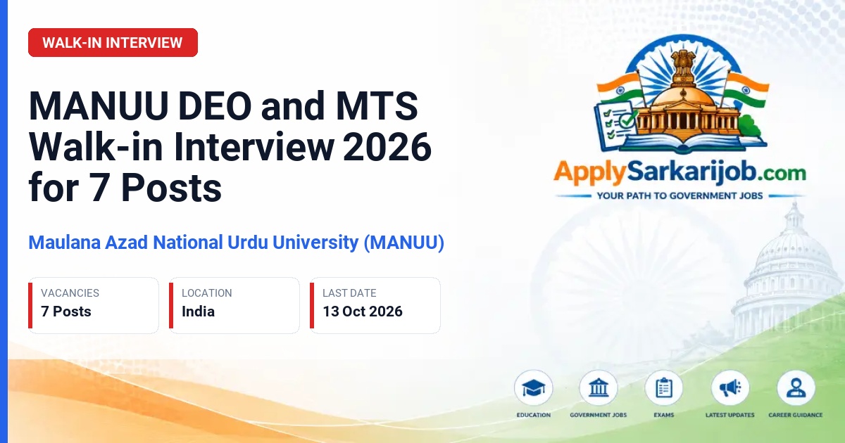 Maulana Azad National Urdu University (MANUU) - Data Entry Operator (DEO) and Multi Tasking Staff (MTS) Official Notification Poster & Schedule