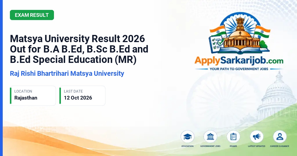 Raj Rishi Bhartrihari Matsya University - Result Official Notification Poster & Schedule