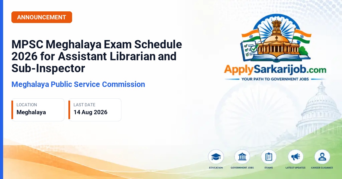 Meghalaya Public Service Commission - Assistant Librarian and Sub-Inspector of Supply Official Notification Poster & Schedule