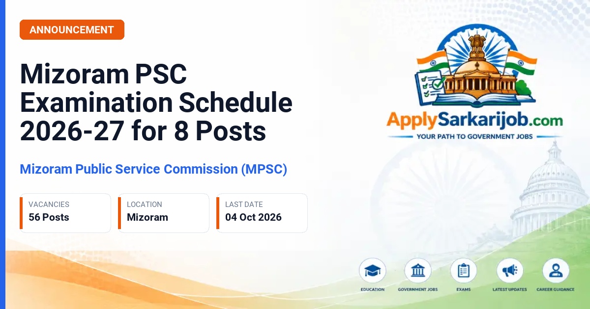 Mizoram Public Service Commission (MPSC) - Examination Schedule for Soil Conservation Ranger and 7 Other Posts Official Notification Poster & Schedule