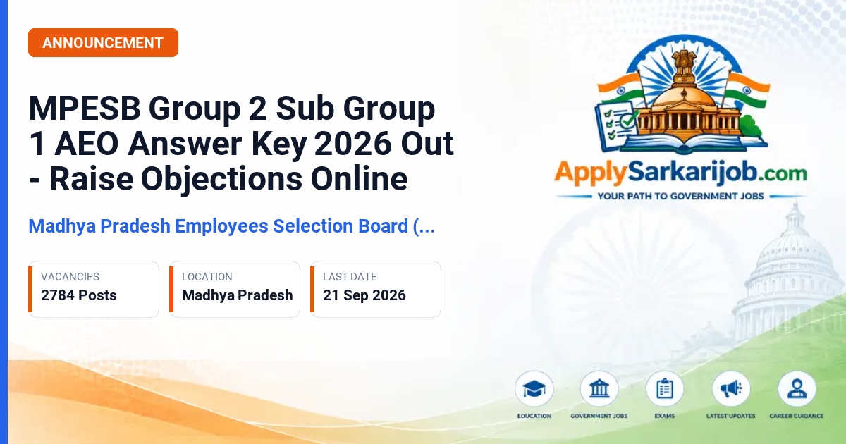 Madhya Pradesh Employees Selection Board (MPESB) - Agriculture Extension Officer (Krishi Vistar Adhikari) Official Notification Poster & Schedule