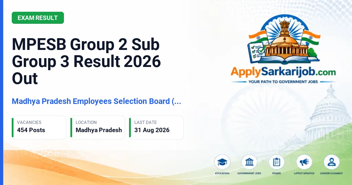Madhya Pradesh Employees Selection Board (MPESB) - Group 2 Sub Group 3 Result Official Notification Poster & Schedule