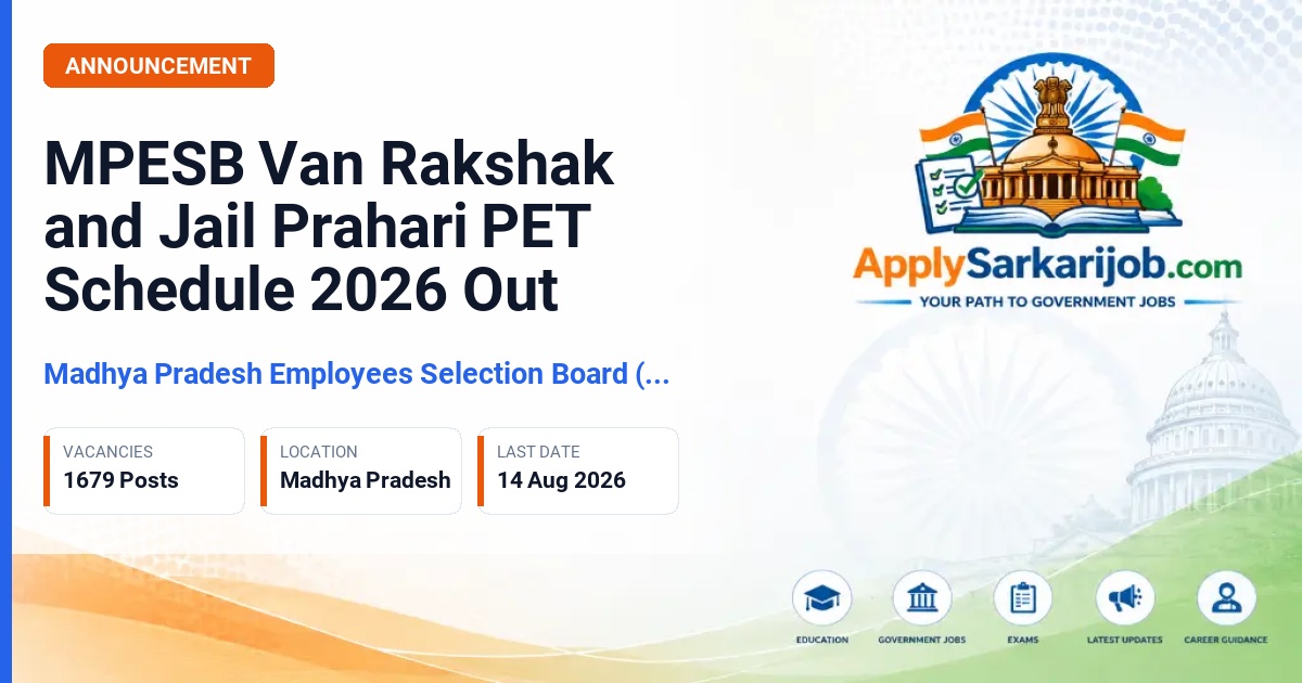 Madhya Pradesh Employees Selection Board (MPESB / MP Vyapam) - Van Rakshak, Kshetra Rakshak, Jail Prahari, and Assistant Jail Superintendent Official Notification Poster & Schedule