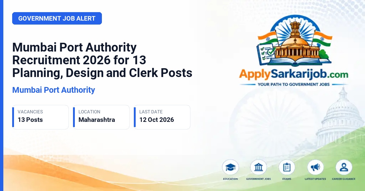 Mumbai Port Authority - Advisor (Planning), Chief Manager (Planning)-I, Chief Manager (Planning)-II, Manager (Planning), Associate Planner, Urban Designer, Deputy Planner, Junior Planner, Document Controller, Clerk Official Notification Poster & Schedule