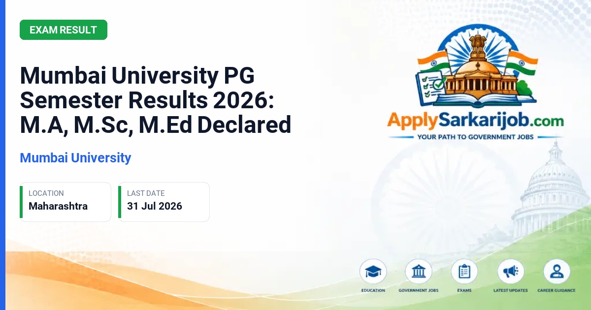 Mumbai University - Mumbai University PG Semester Results 2026: M.A, M.Sc, M.Ed Declared Official Notification Poster & Schedule