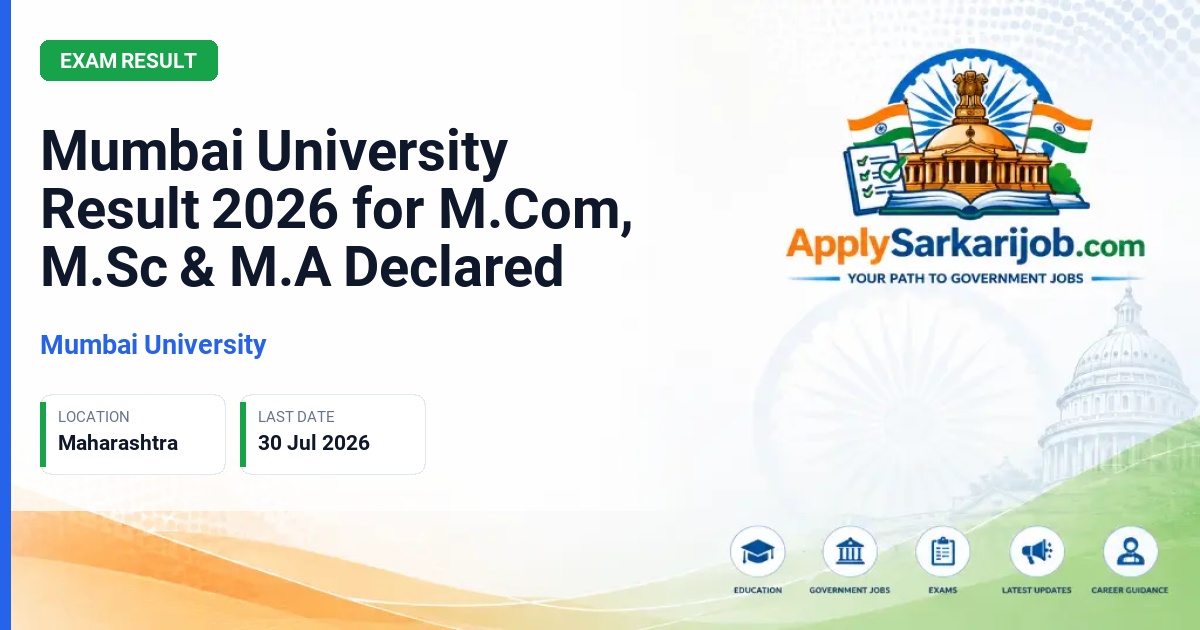Mumbai University - Mumbai University Result 2026 for M.Com, M.Sc & M.A Declared Official Notification Poster & Schedule