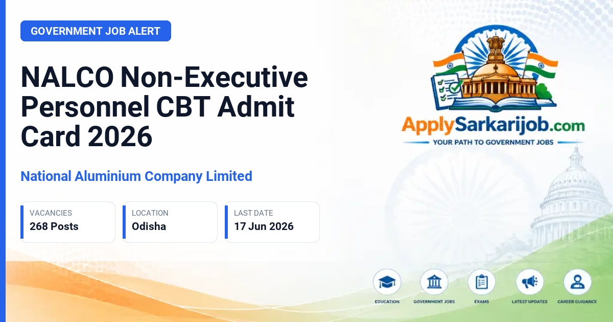 National Aluminium Company Limited - Non-Executive Personnel (Operator, Mining Mate, Jr. Foreman, Technician, SUPT(JOT)) Official Notification Poster & Schedule