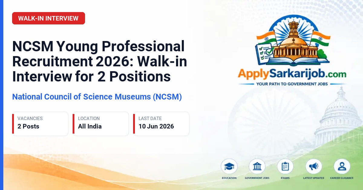 National Council of Science Museums (NCSM) - Young Professional (Gallery Explainer) Official Notification Poster & Schedule