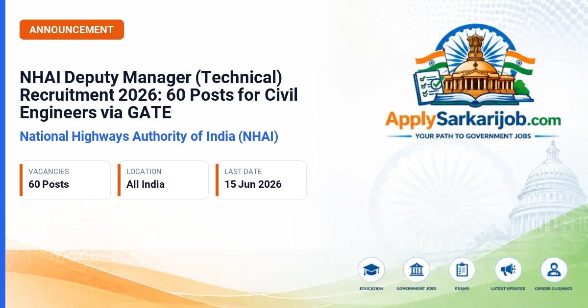 National Highways Authority of India (NHAI) - Deputy Manager (Technical) Official Notification Poster & Schedule