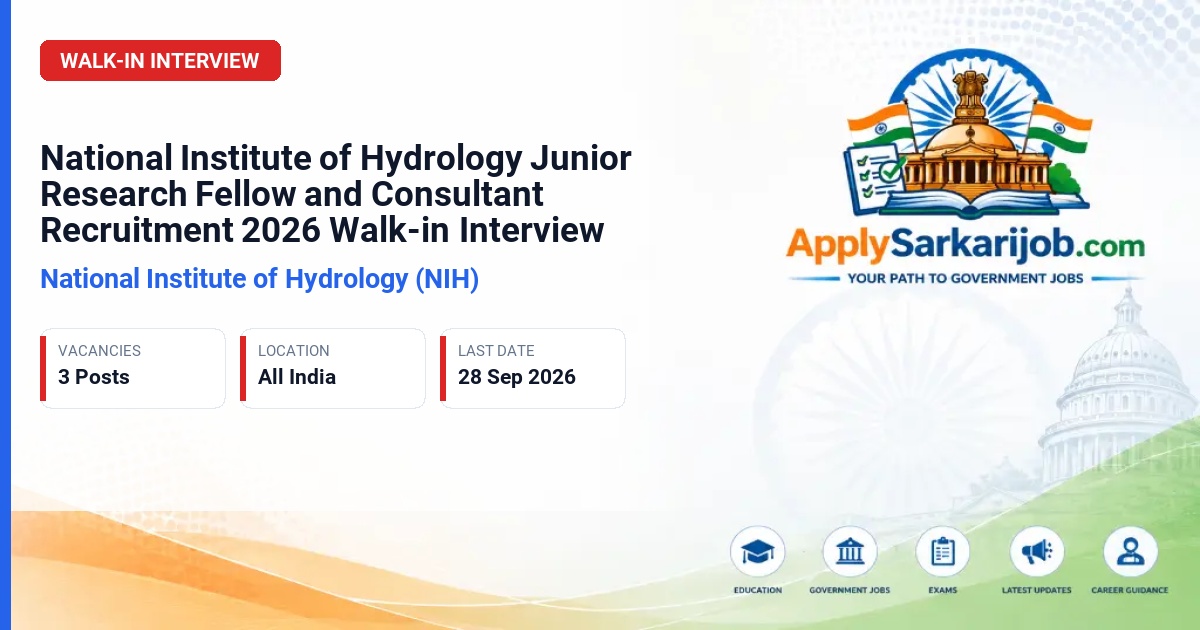 National Institute of Hydrology (NIH) - Junior Research Fellow and Consultant (IT) Official Notification Poster & Schedule