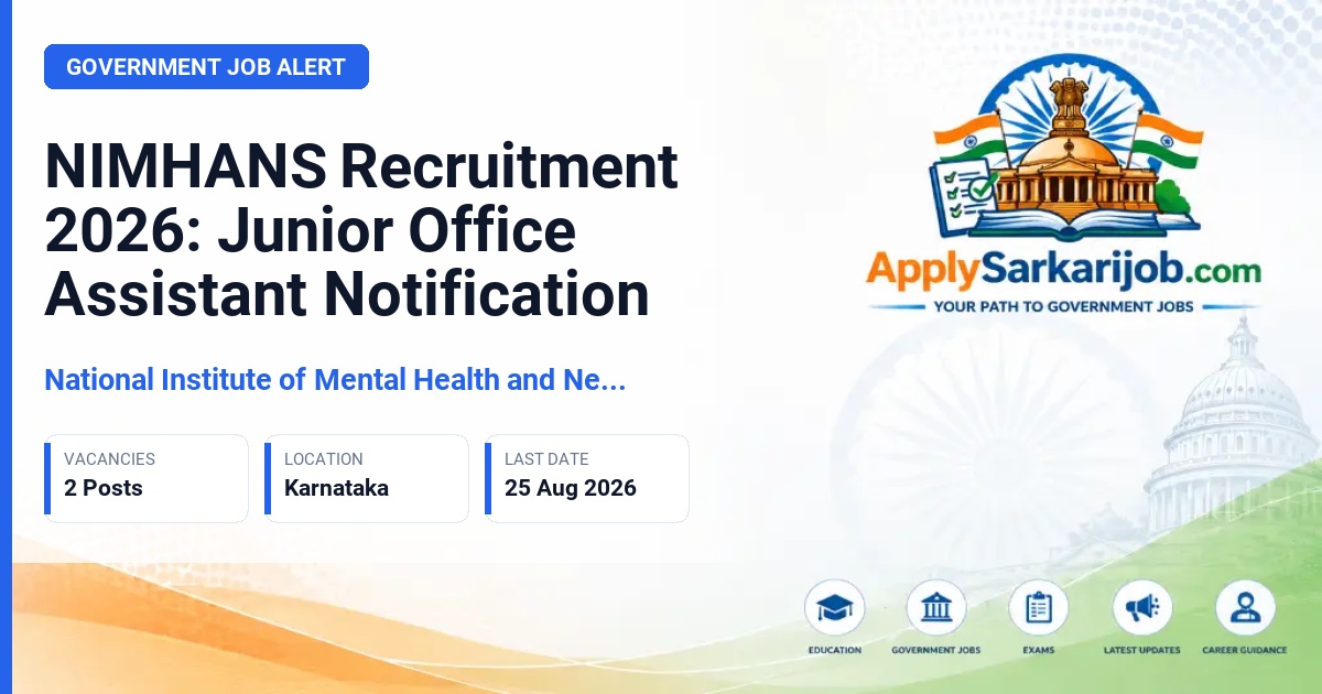 National Institute of Mental Health and Neuro Sciences (NIMHANS) - Junior Office Assistant Official Notification Poster & Schedule