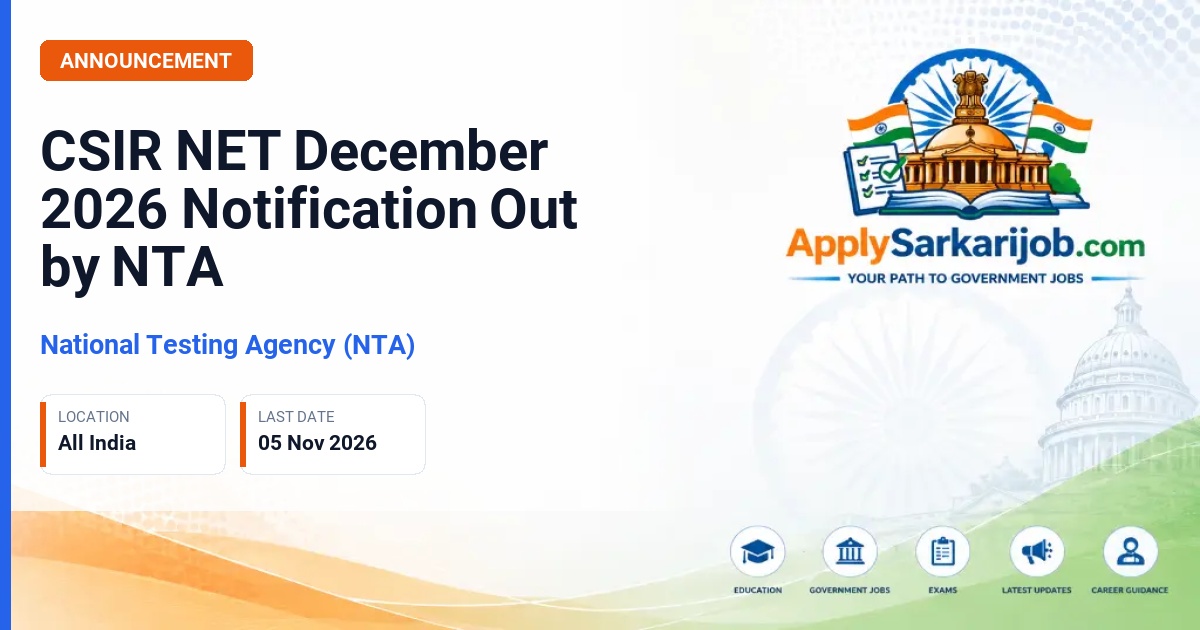 National Testing Agency (NTA) - Joint CSIR-UGC NET December 2026 Official Notification Poster & Schedule