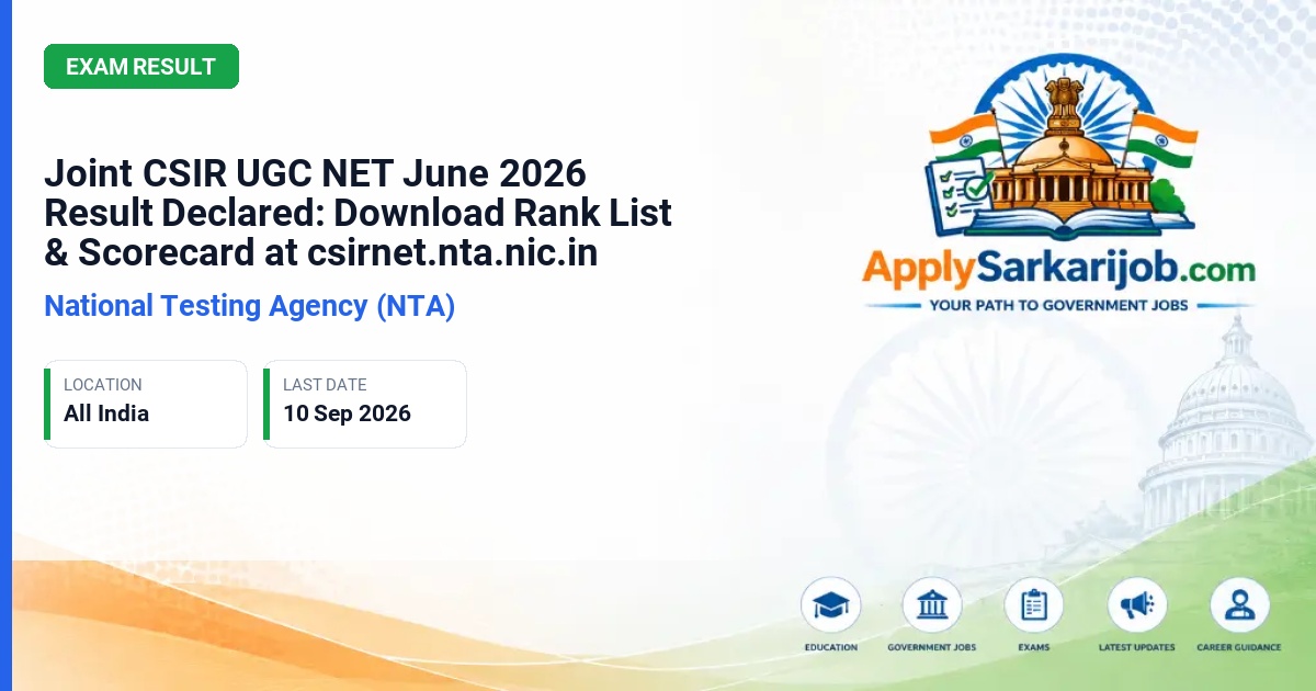 National Testing Agency (NTA) - Joint CSIR-UGC NET June 2026 Result & Rank List Official Notification Poster & Schedule
