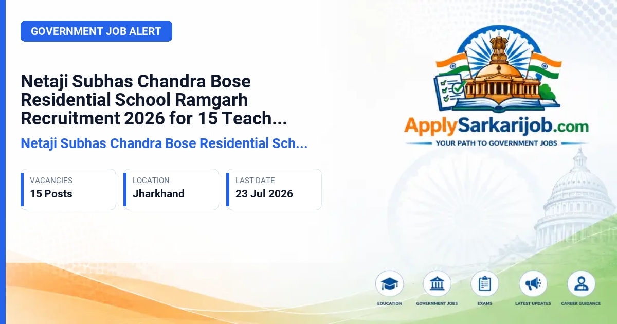 Netaji Subhas Chandra Bose Residential School Ramgarh - Various Teaching and Support Staff Official Notification Poster & Schedule