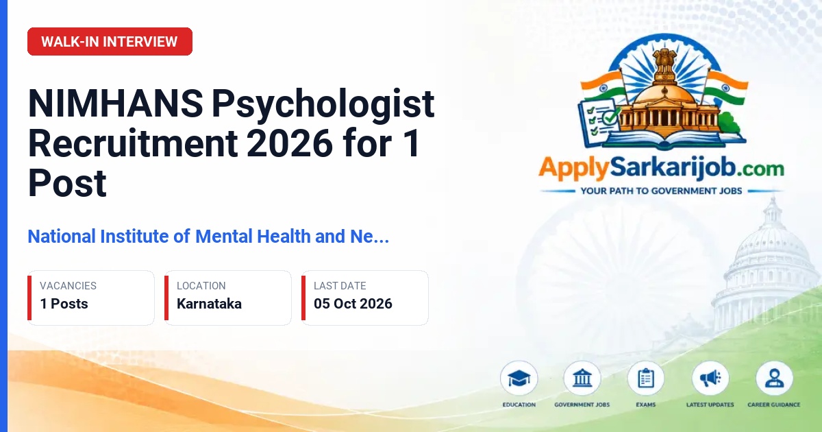 National Institute of Mental Health and Neuro Sciences (NIMHANS) - Psychologist Official Notification Poster & Schedule
