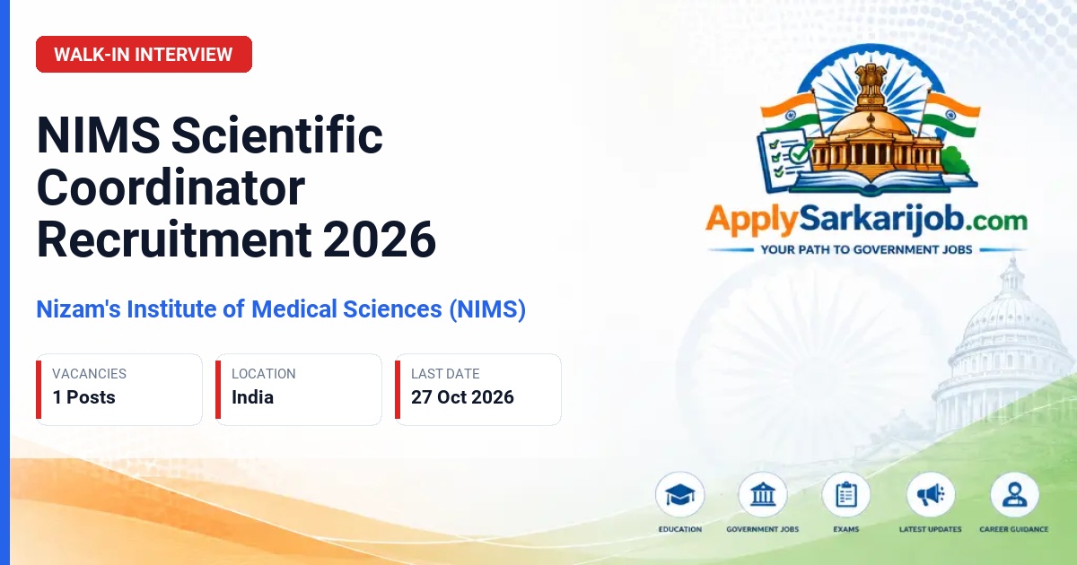 Nizam's Institute of Medical Sciences (NIMS) - Scientific Coordinator Official Notification Poster & Schedule