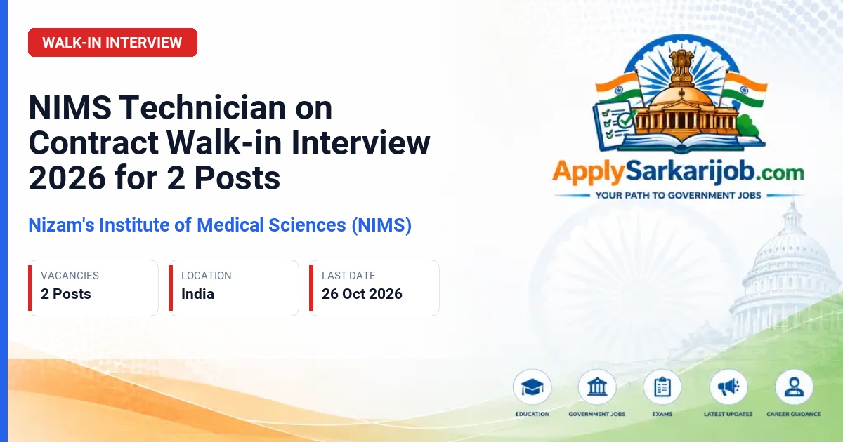 Nizam's Institute of Medical Sciences (NIMS) - Technician on Contract Official Notification Poster & Schedule