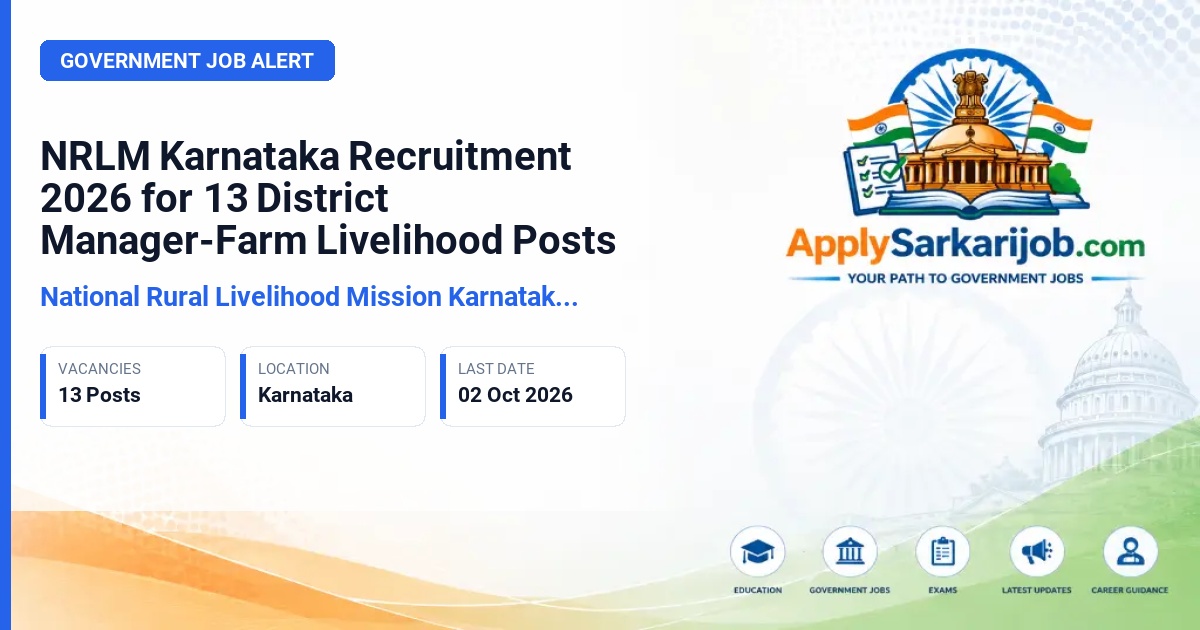 National Rural Livelihood Mission Karnataka (NRLM Karnataka) - District Manager-Farm Livelihood Official Notification Poster & Schedule