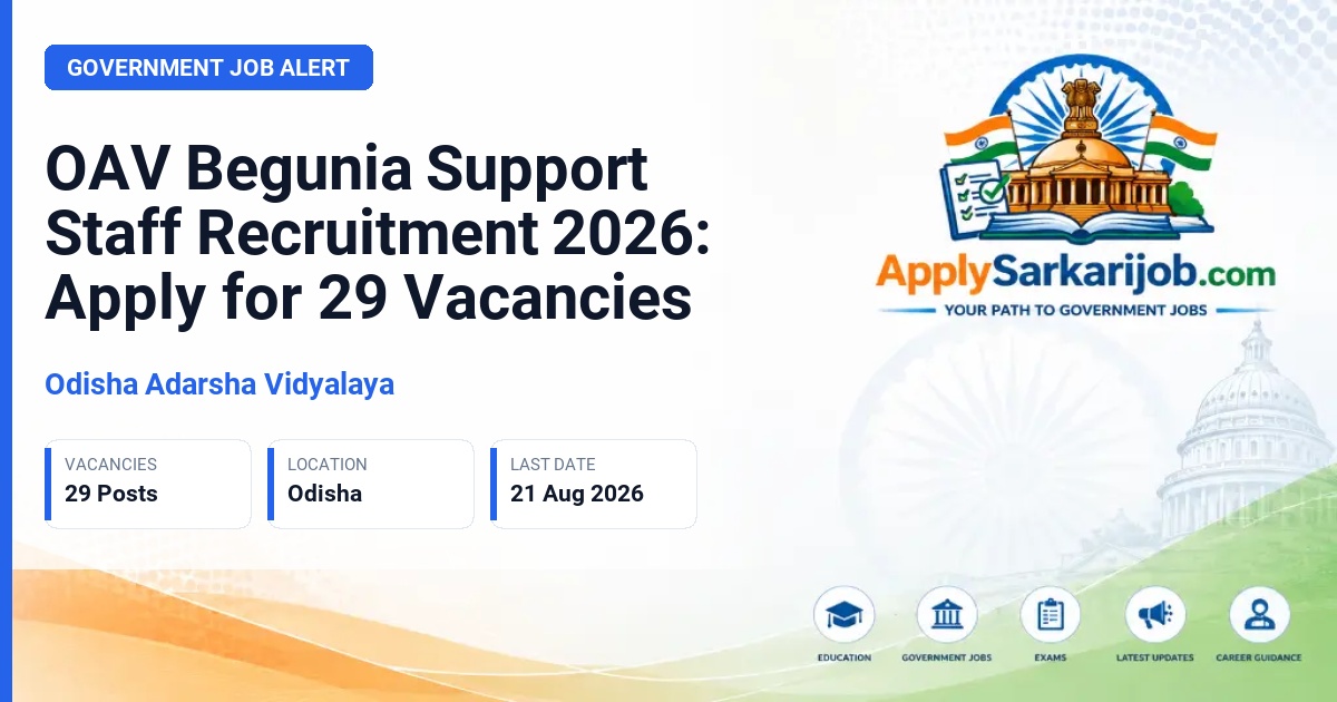 Odisha Adarsha Vidyalaya - Support Staff (Warden, Cook, Chowkidar-cum-Sweeper) Official Notification Poster & Schedule
