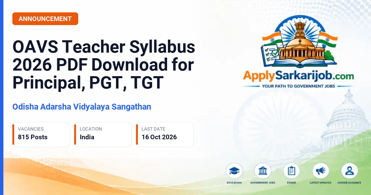 Odisha Adarsha Vidyalaya Sangathan - Teacher Syllabus Official Notification Poster & Schedule