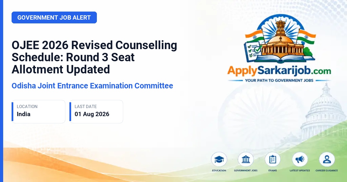 Odisha Joint Entrance Examination Committee - BTech, BArch, BPlan, BCAT, Integrated MSc Admissions Official Notification Poster & Schedule