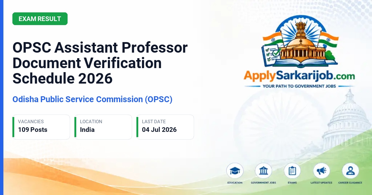 Odisha Public Service Commission (OPSC) - Assistant Professor (Broad Speciality) Official Notification Poster & Schedule