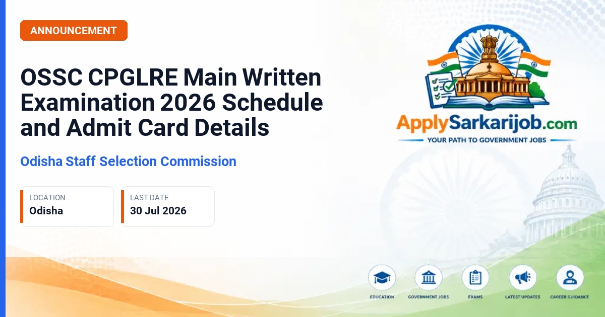 Odisha Staff Selection Commission - Specialist Posts/Services Official Notification Poster & Schedule
