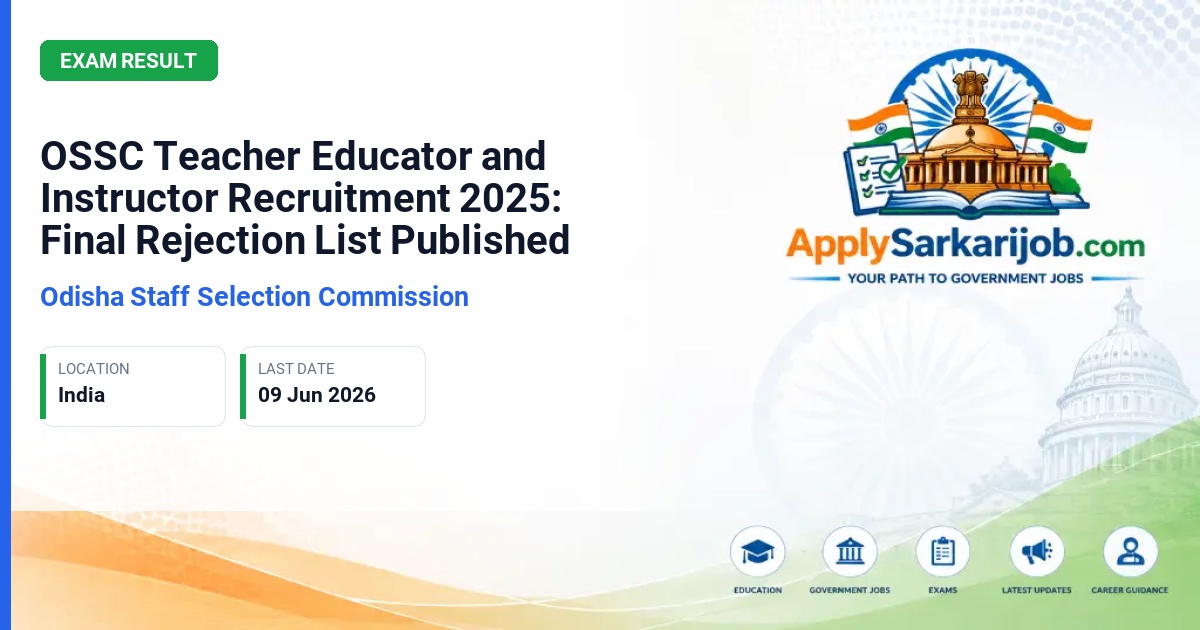 Odisha Staff Selection Commission (OSSC) - Teacher Educator and Instructor Official Notification Poster & Schedule