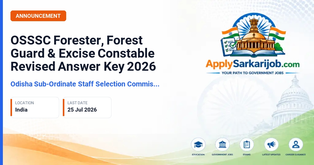 Odisha Sub-Ordinate Staff Selection Commission - Forester, Forest Guard, Excise Constable Official Notification Poster & Schedule