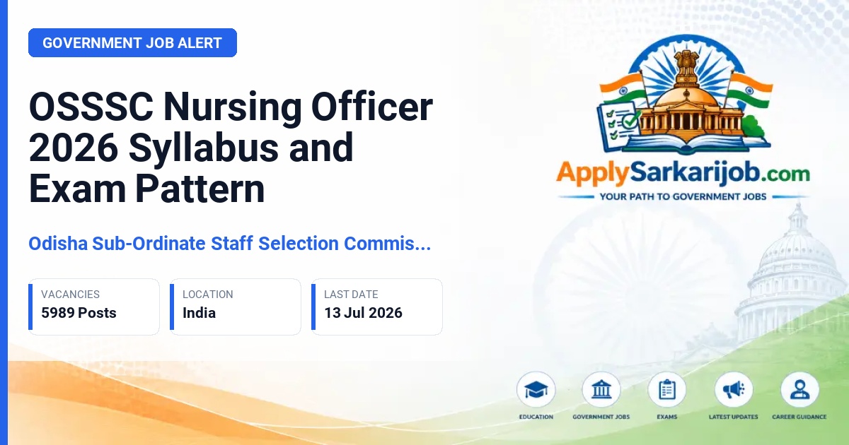 Odisha Sub-ordinate Staff Selection Commission (OSSSC) - Nursing Officer Official Notification Poster & Schedule
