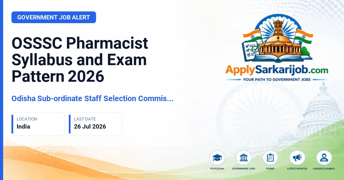 Odisha Sub-ordinate Staff Selection Commission (OSSSC) - Pharmacist Official Notification Poster & Schedule