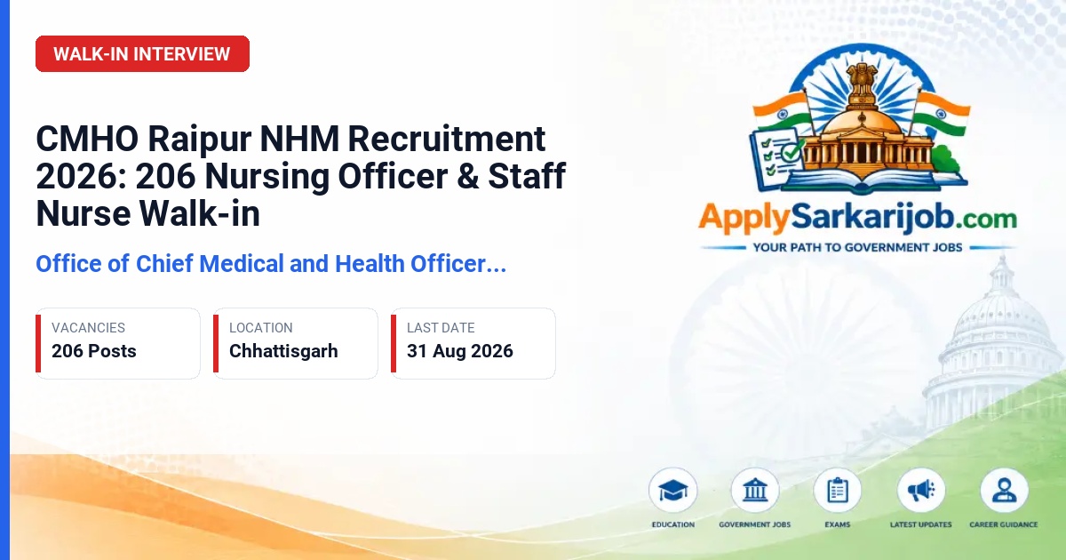 Office of Chief Medical and Health Officer, Raipur - Nursing Officer, Community Health Officer, Staff Nurse, and others Official Notification Poster & Schedule