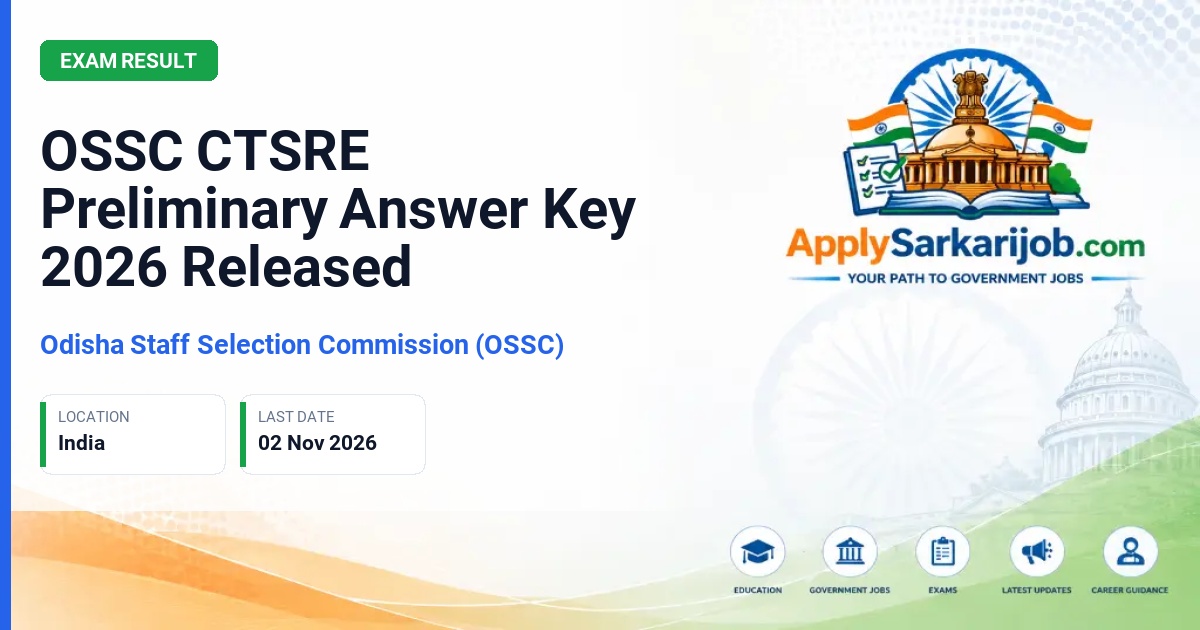 Odisha Staff Selection Commission (OSSC) - Combined Technical Services Recruitment Examination (CTSRE)-2025 Preliminary Examination Official Notification Poster & Schedule